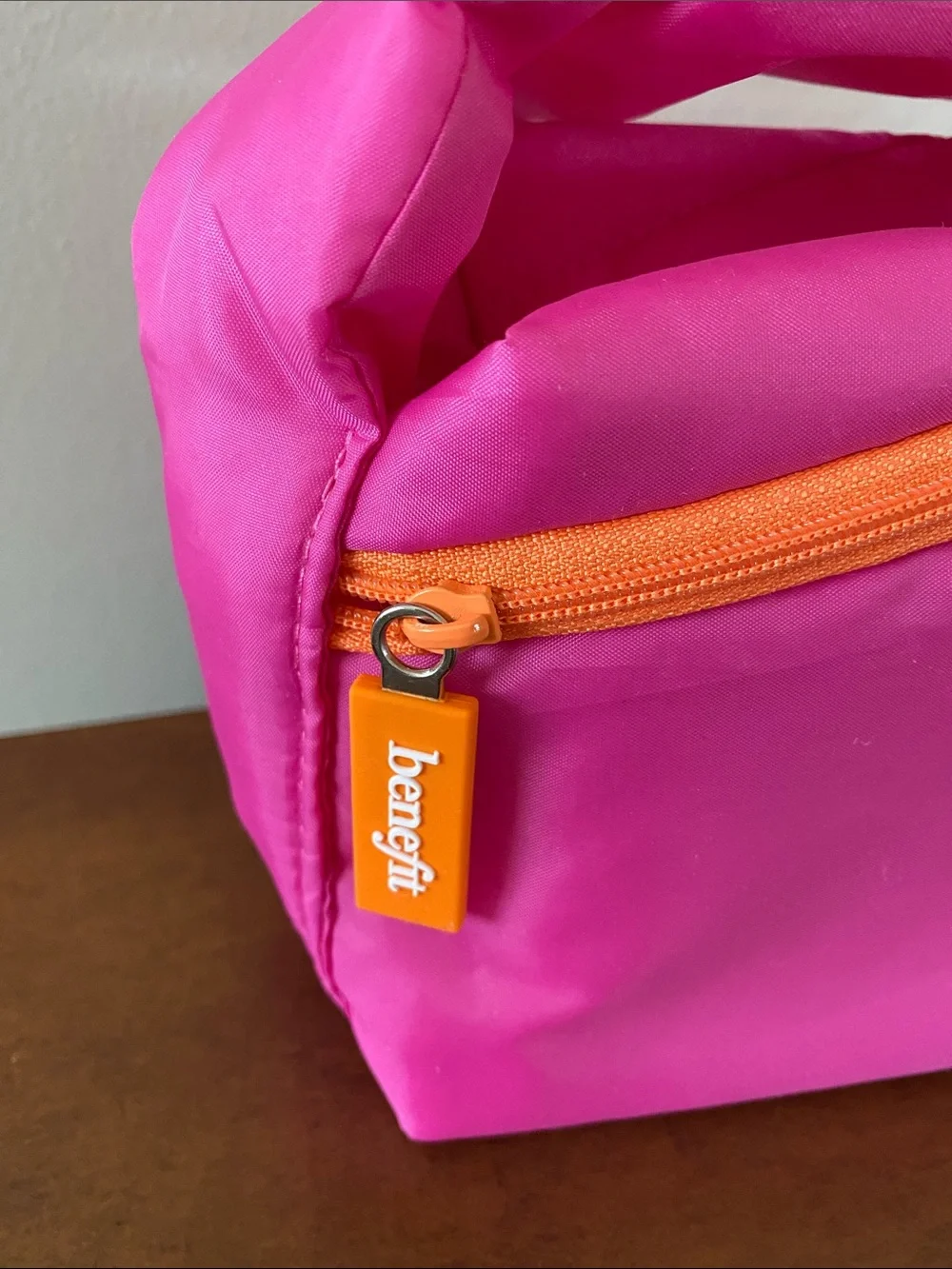 Benefit Hot Pink Makeup Pouch with Orange Zip